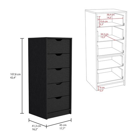 Tuhome Basilea 5 Drawers Tall Dresser, Pull Out System, Black CLW8975